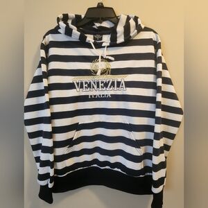 Ladies Striped Black and White Sweatshirt With Hood. Venice, Italy
